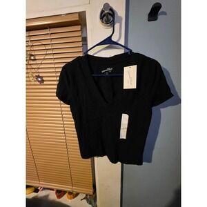 Universal Thread Black V Neck Short Sleeve Cropped T Shirt Top Women Size S